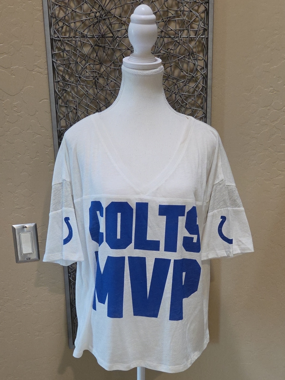 Love Pink By Victoria's Secret White & Royal Blue Colts MVP Women's V-Neck Tee